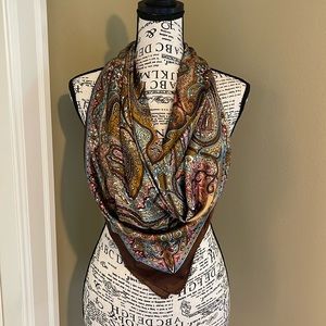 Women’s scarf, brown, pink and turquoise colors. Feels like satin!